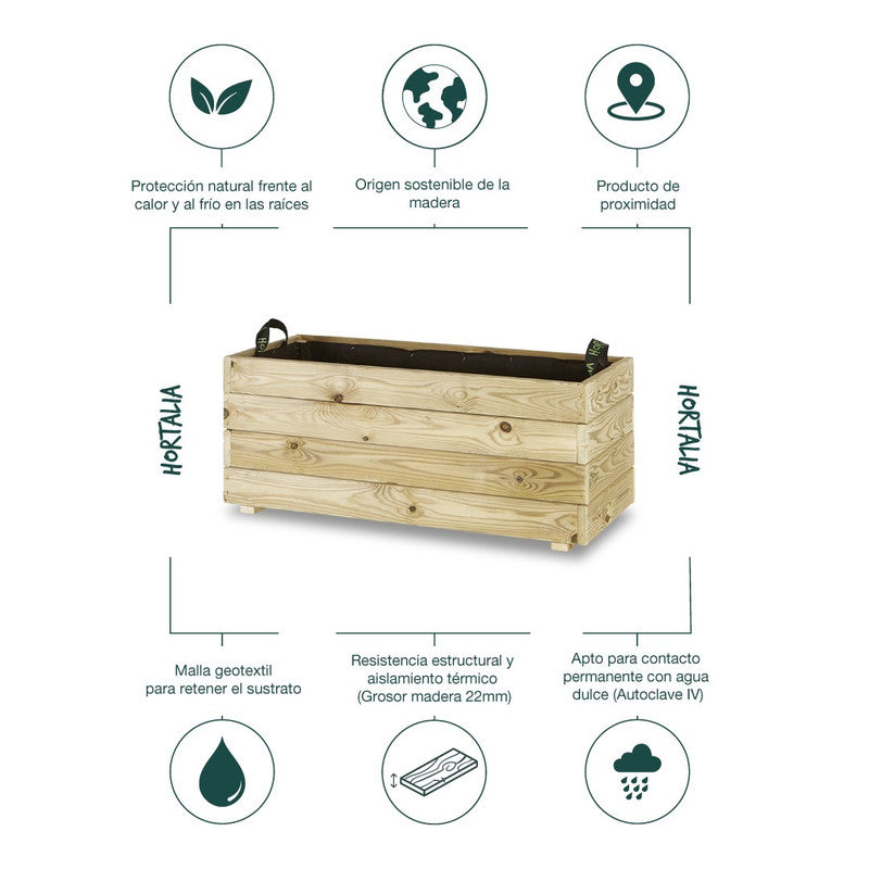 Jardinera Rectangular De Madera Tratada Para Exterior Ghio Hortalia 90x40x40 Cm_4
