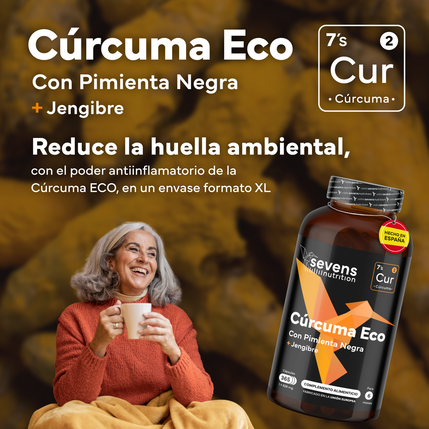 Pack 2x Cúrcuma + Jengibre Y Pimienta Negra Sevens Nutrition. Antiinflamatorio Y Salud Articular._1