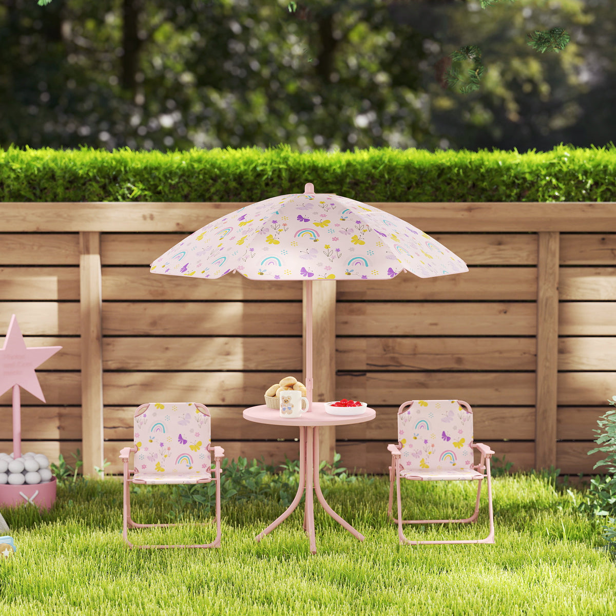 Aiyaplay Conjunto De Mesa Y Sillas Infantil De Jardín De 4 Piezas Rosa_4