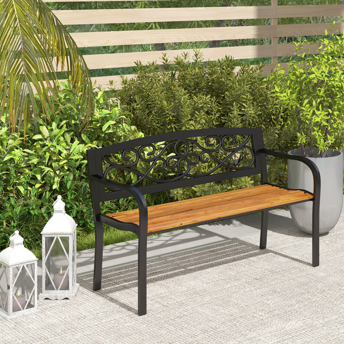 Outsunny Banco De Jardín Exterior De 2 Plazas 127x56x80 Cm Negro Y Natural_4