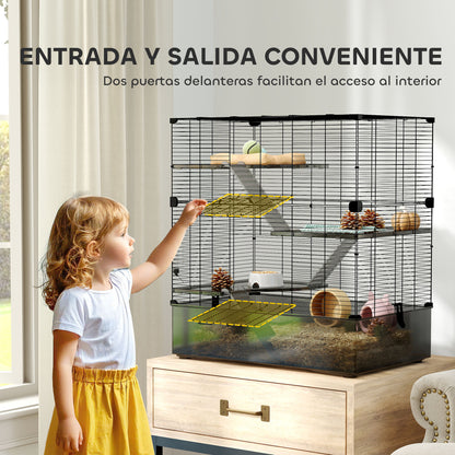 Pawhut Jaula Para Hurones De 4 Niveles Con Bandeja Inferior 73x47x80 Cm Negro_5