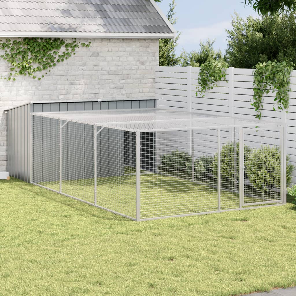 Caseta Para Perro Con Corral Antracita 197x396x110 Cm Acero Galvanizado_1