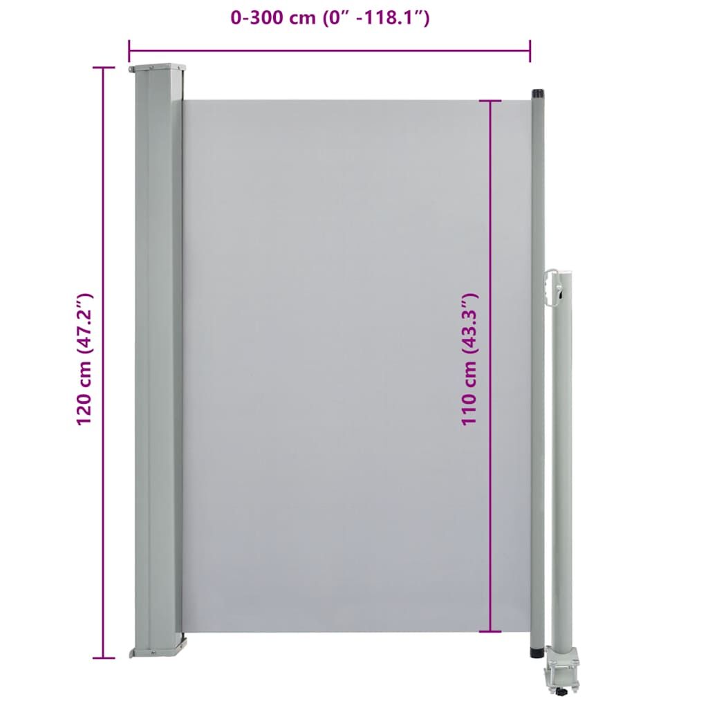 Vidaxl Toldo Lateral Retráctil Para Patio 120x300 Cm Gris_2