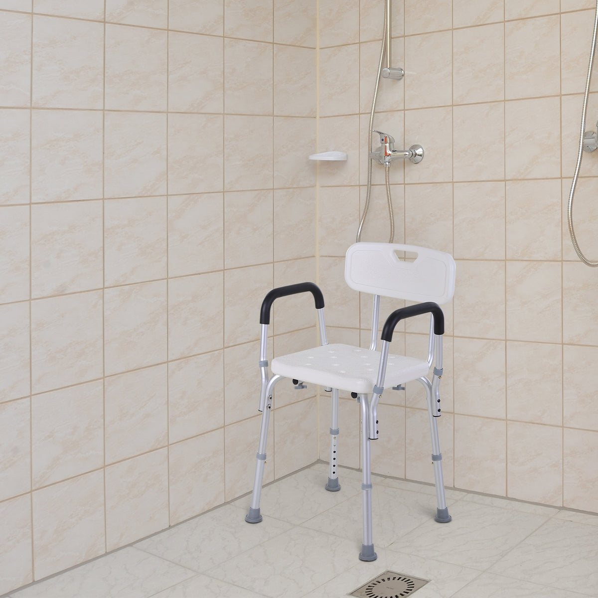 Silla Para Ducha Homcom Aleación De Aluminio Blanco 51,5x51,5x84 Cm_1