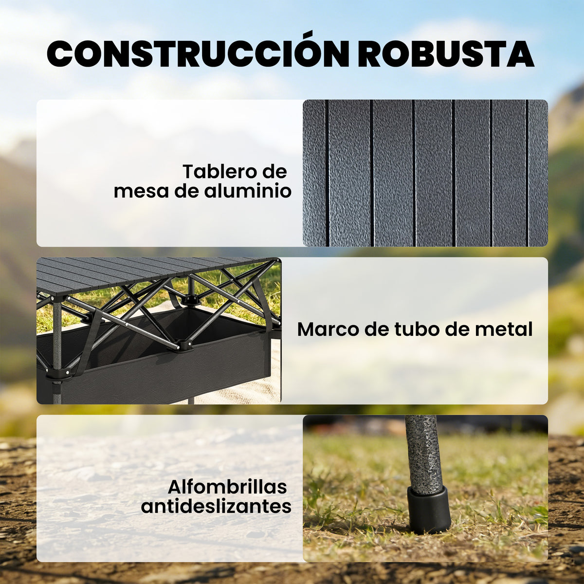 Mesa De Camping Outsunny Aluminio, Metal Negro 93x55x68 Cm_5