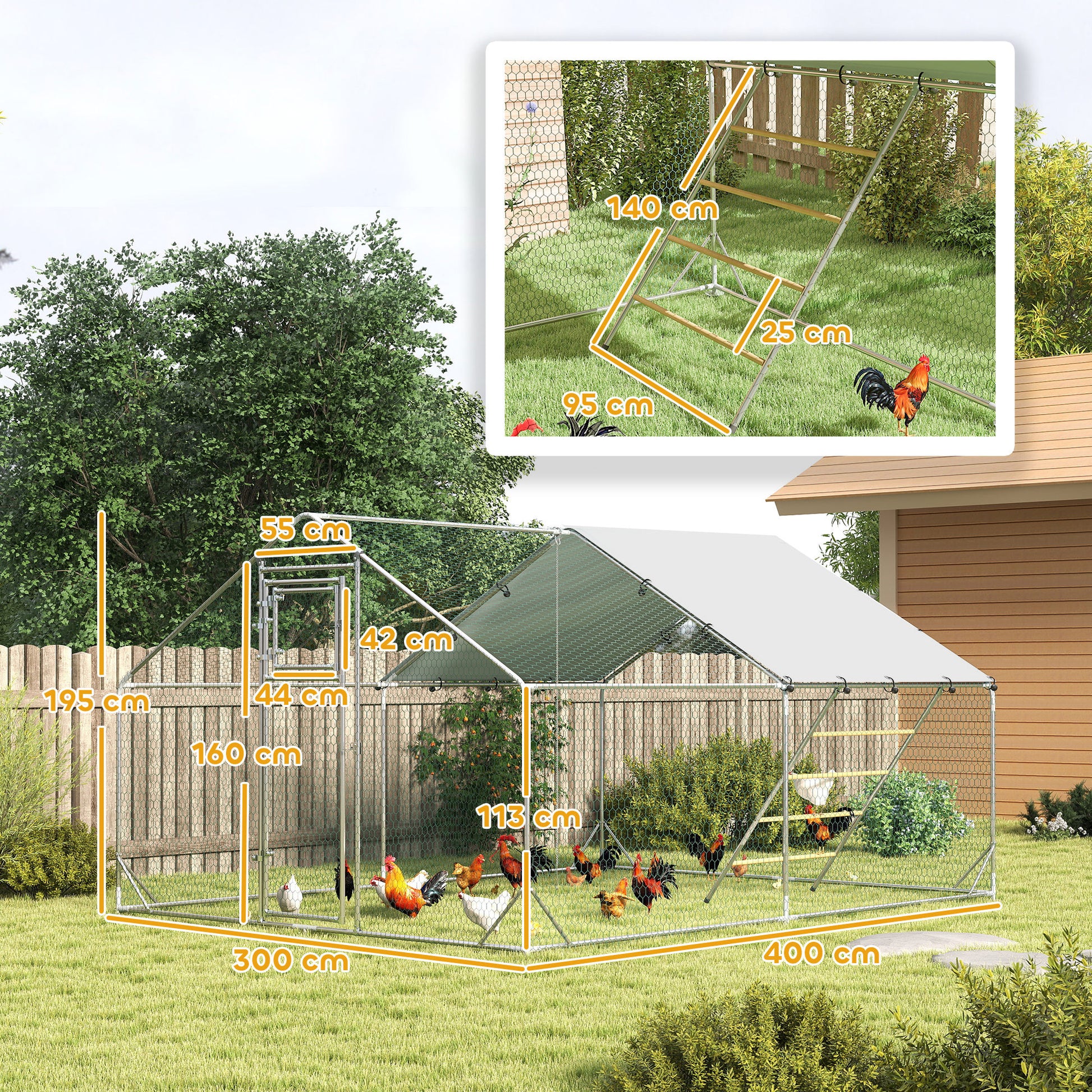 Pawhut Gallinero Para Exterior 3x4x2 M Con Comedero Colgante Tipo Brocheta Plata_2