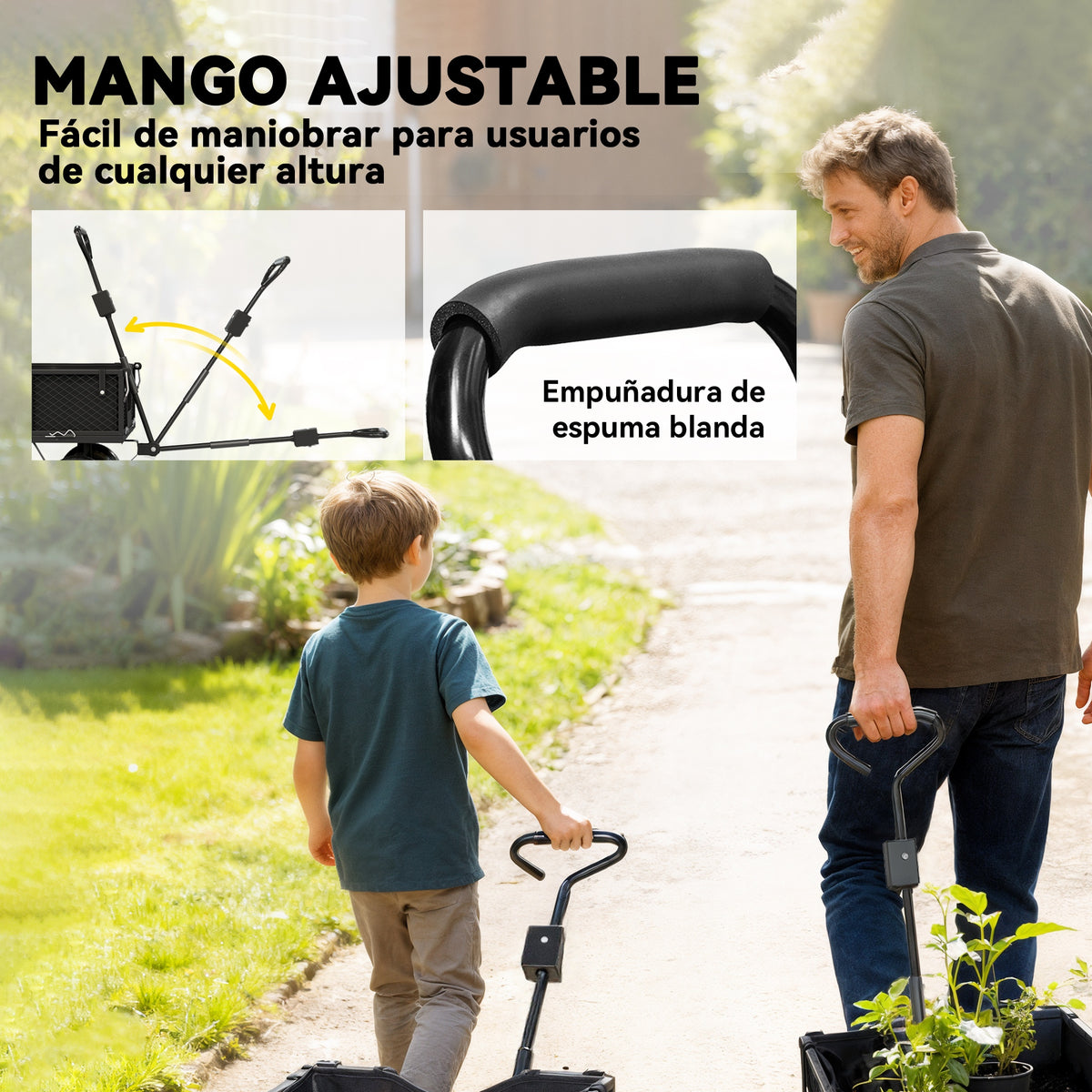 Outsunny Carrito De Jardín Con Ruedas Grandes Mango Giratorio Carga 300 Kg Negro_5