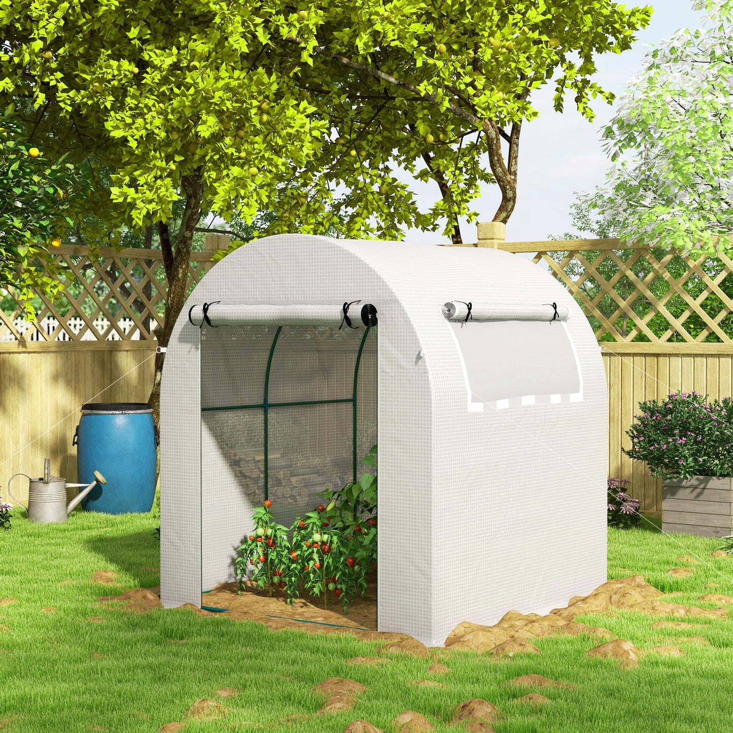 Outsunny Invernadero De Jardín 180x180x200 Cm Puerta Enrollable Ventana De Malla_4