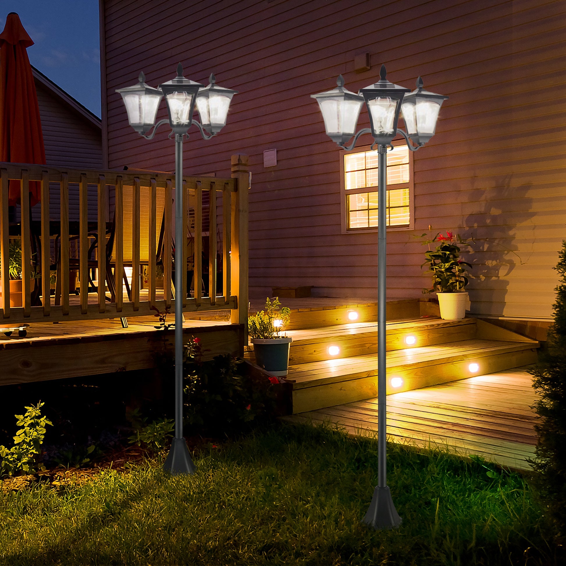 Outsunny Conjunto De 2 Farolas Solares De Exterior 51,5x47x182,5 Cm Negro_1