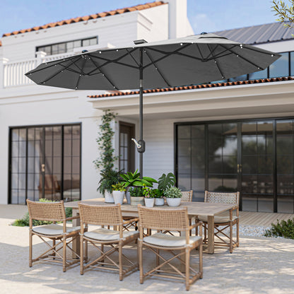Outsunny Sombrilla Doble 295x150x219 Cm Con Luces Led Solares Gris_4