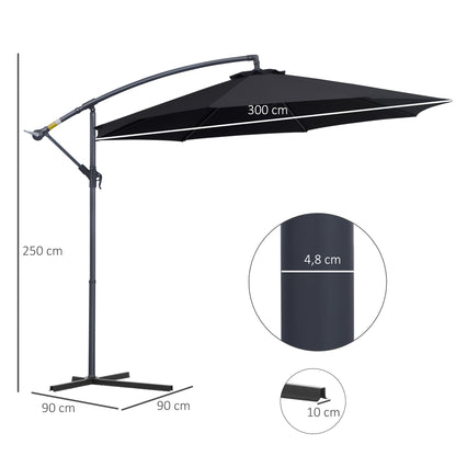Outsunny Sombrilla De Jardín Ø295x250cm Inclinable Manivela Base Cruzada Negro_2