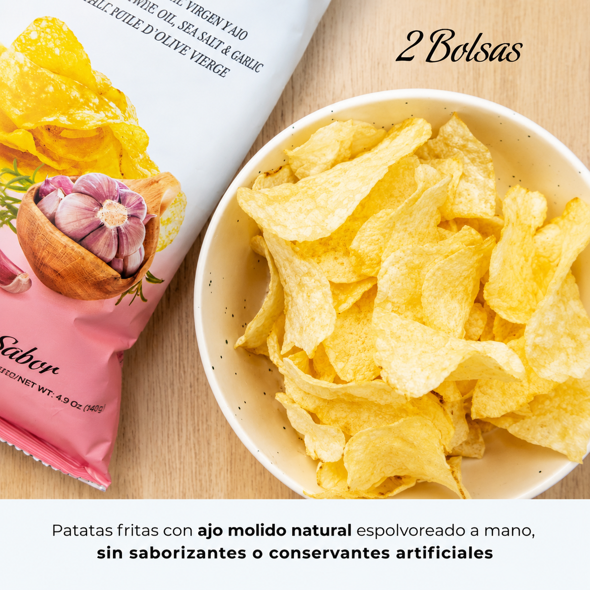 Patatas Fritas Artesanas | Pack 6 Bolsas Patatas Fritas Con Aove | 2x100g Trufa + 2x140g Ajo + 2x140g Pimentón_2