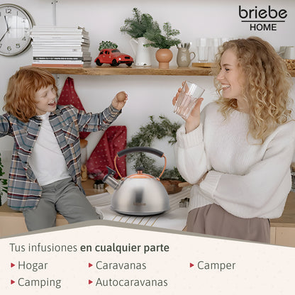 Briebe Tetera Con Silbato, Hervidor De Agua 2,3l, Inducción, Acero Inox, Vintage, Mango Cool Touch, I-bronze_4