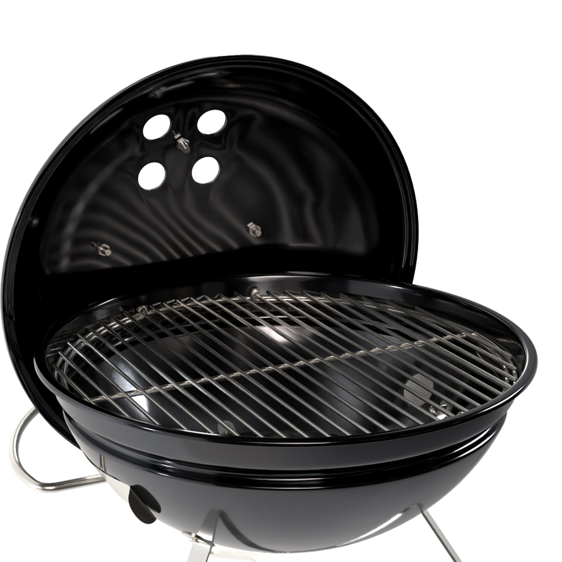 Outsunny Barbacoa De Carbón Portátil Redonda Con Rejilla Tapa Con Soporte Negro_3