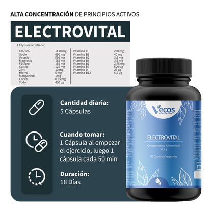 Electrovital Vecos 90 Cápsulas | Hidratación Y Electrolitos | Sales Minerales + Vitaminas Para Deporte_2