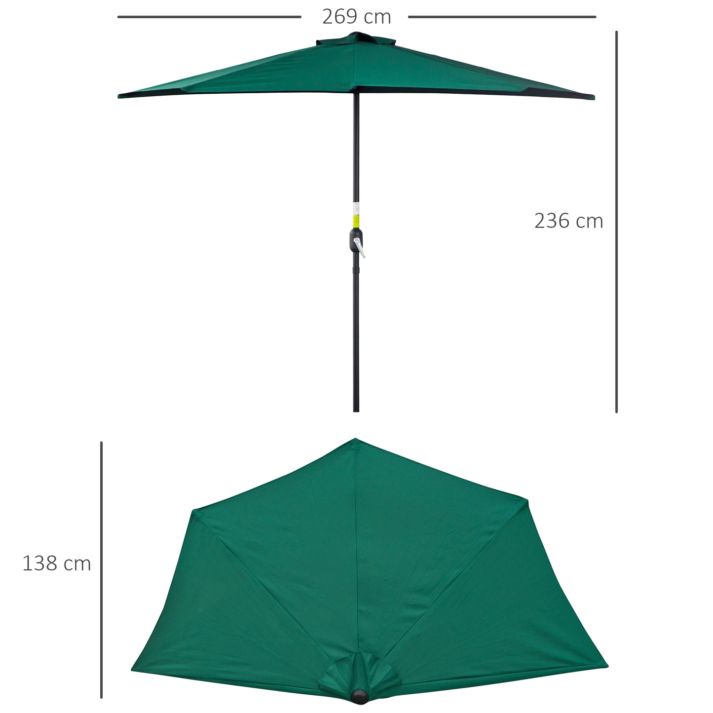 Outsunny Sombrilla Parasol Jardín Con Manivela Semicircular Exterior 269x138x236_2