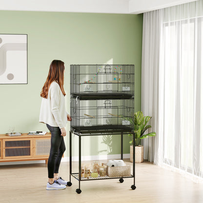 Pawhut Jaula Para Pájaros Doble Apilable 77x46x164 Cm Con Ruedas Negro_4