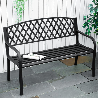 Outsunny Banco De Jardín De 2 Plazas Con Reposabrazos Hierro Fundido Acero 128x58,5x89 Cm_1