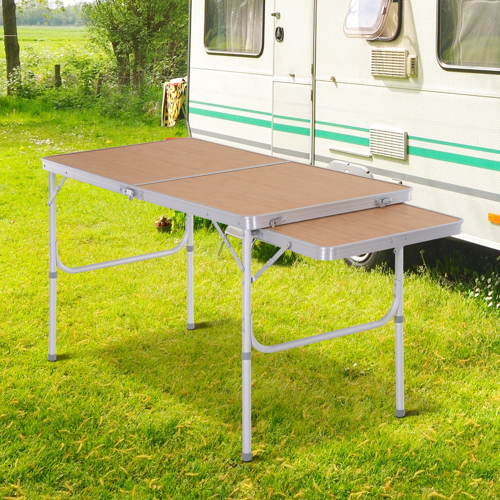 Outsunny Mesa De Picnic Plegable Mesa De Camping Con Hoja Abatible Estructura_1