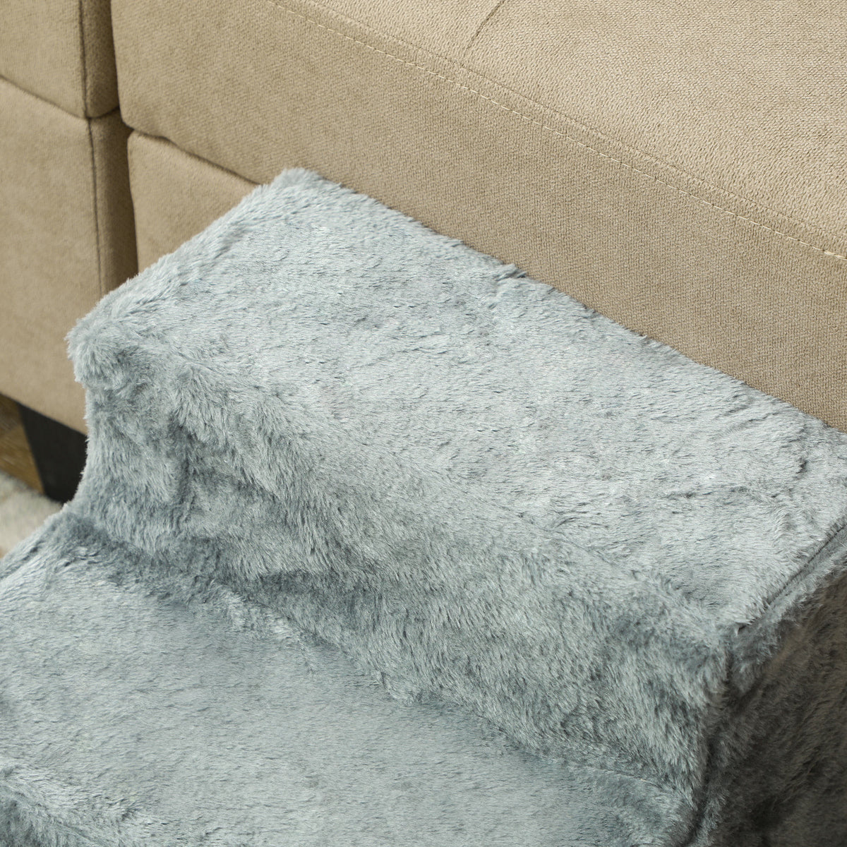 Pawhut Escalera Para Mascotas De 3 Peldaños Con Funda Extraíble 46x35x35 Cm Gris_3