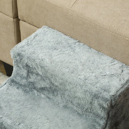 Pawhut Escalera Para Mascotas De 3 Peldaños Con Funda Extraíble 46x35x35 Cm Gris_3