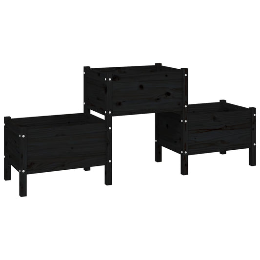 Jardinera De Madera De Pino Maciza Negra 178,5x44x75 Cm_0