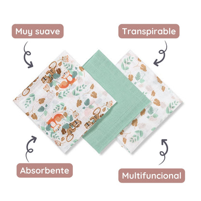 Pack 3 Muselinas Algodón 70x70 Cm Selva_3