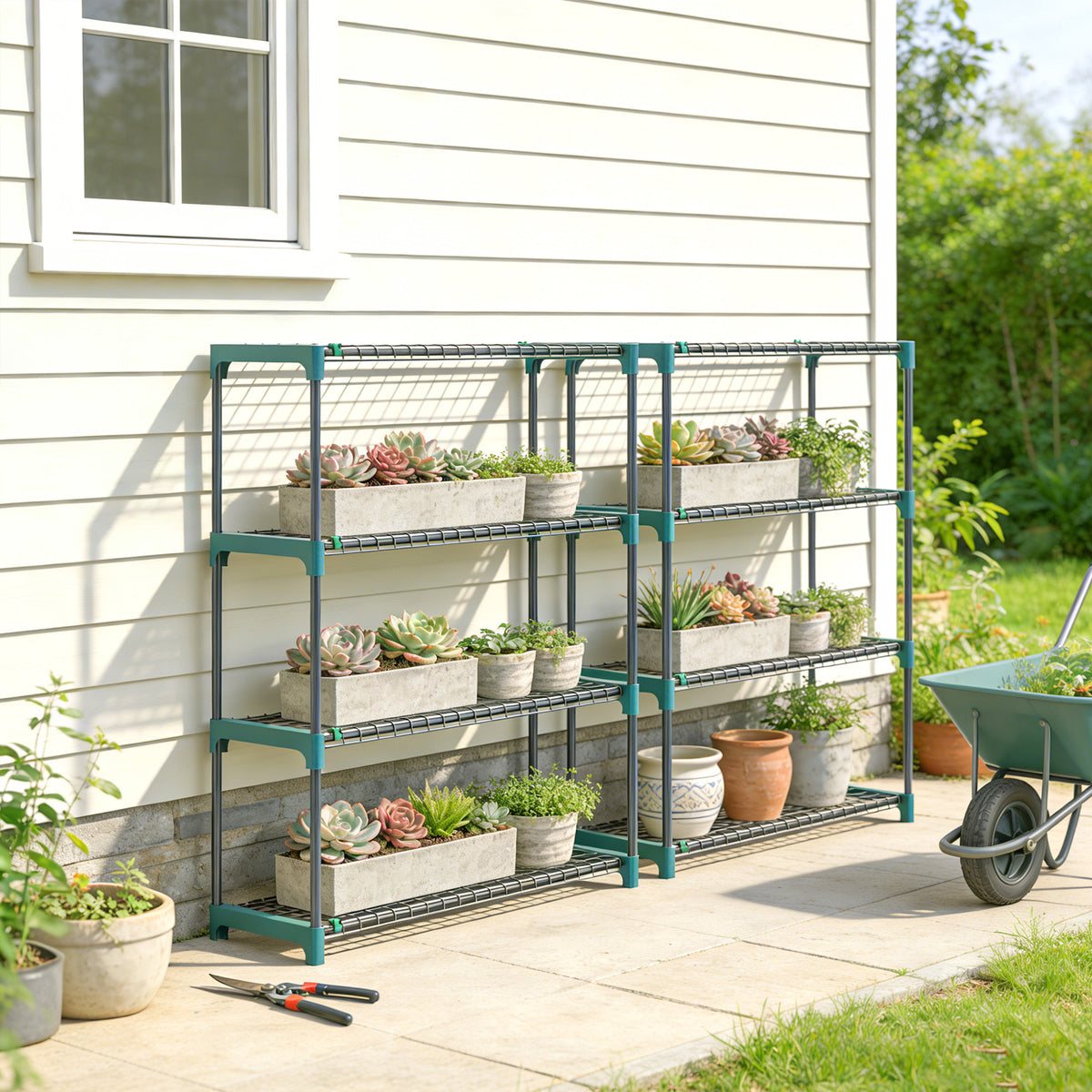 Suporte Para Plantas Outsunny Aço, Plástico Verde 90x28x104 Cm_1