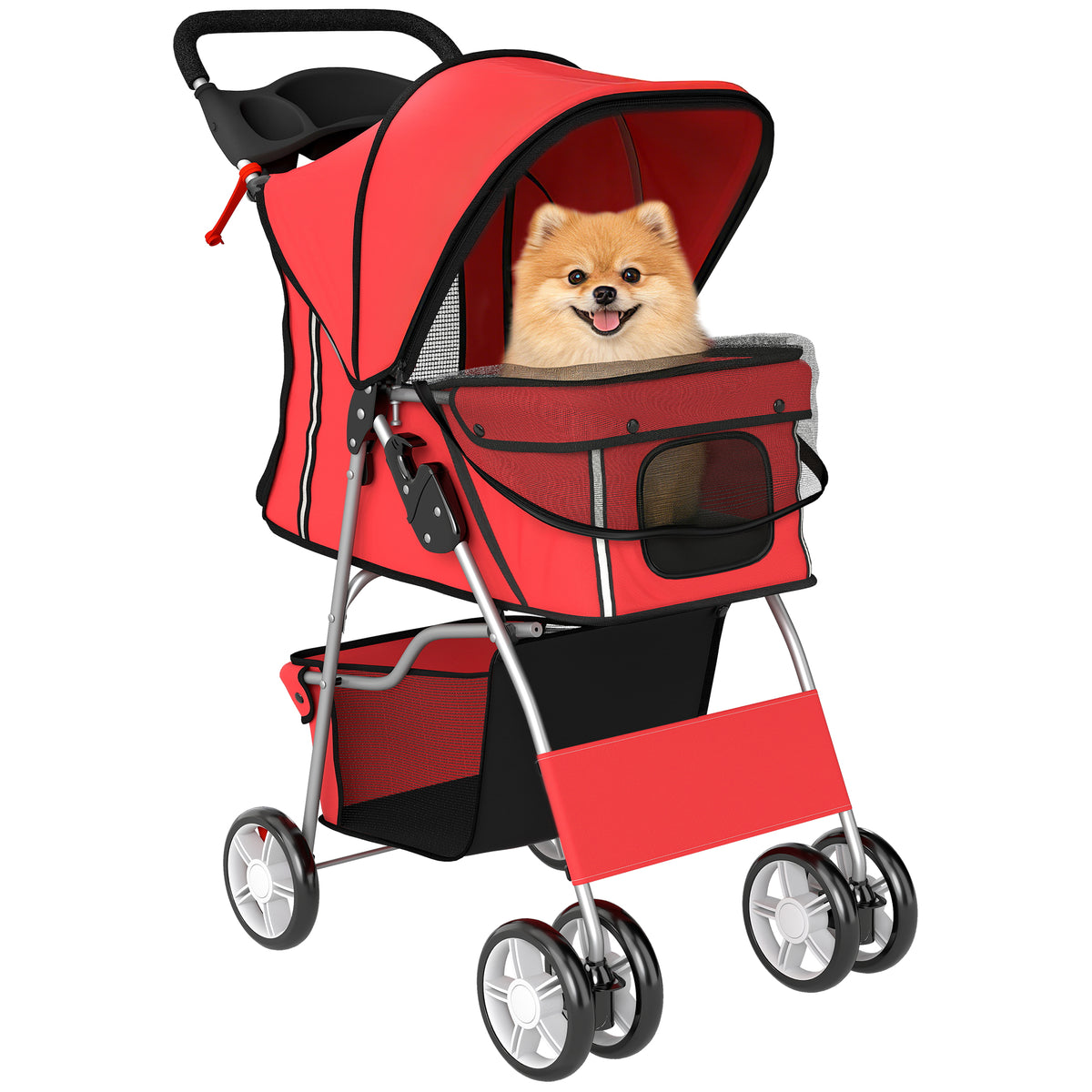 Pawhut Carrito Para Perros Plegable Con Cesta De Almacenaje 77x44x102 Cm Rojo_0