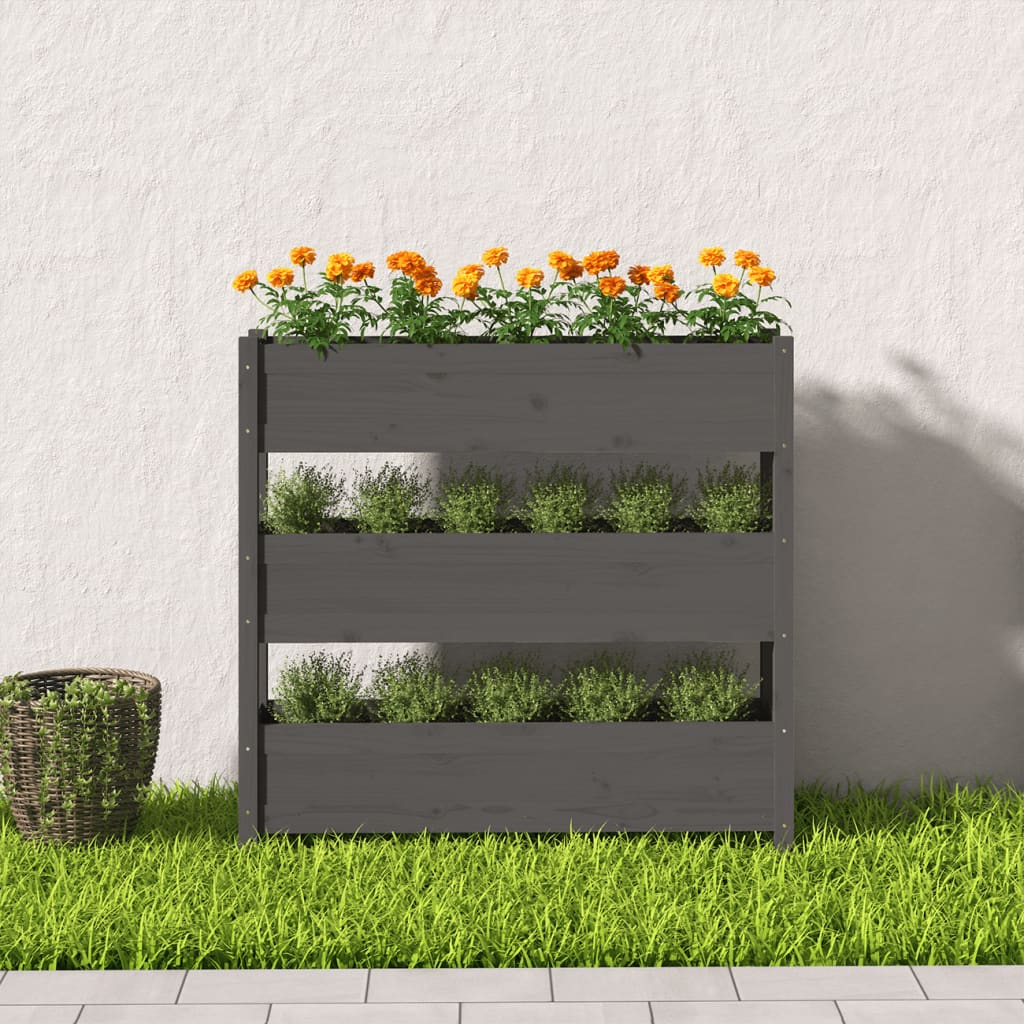 Jardinera De Madera Maciza De Pino Gris 112x25x104,5 Cm_2