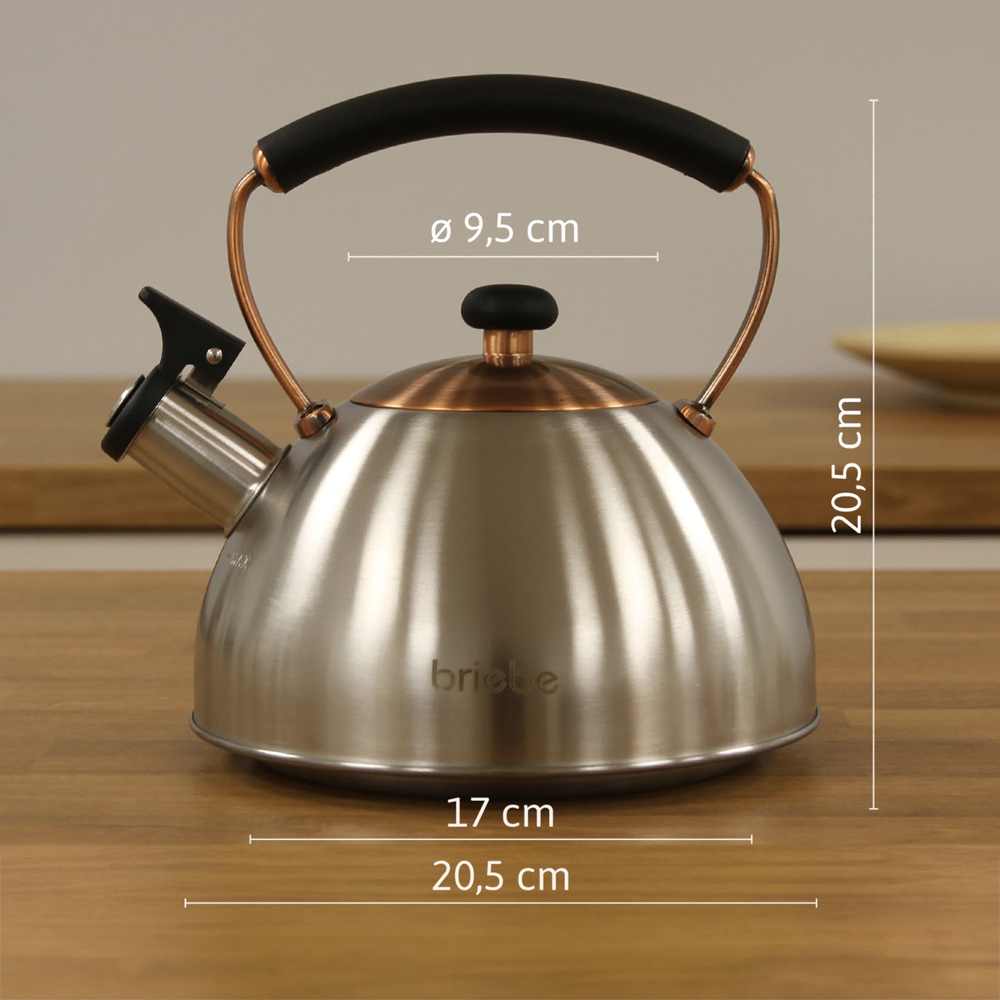 Briebe Tetera Con Silbato, Hervidor De Agua 2,3l, Inducción, Acero Inox, Vintage, Mango Cool Touch, I-bronze_5
