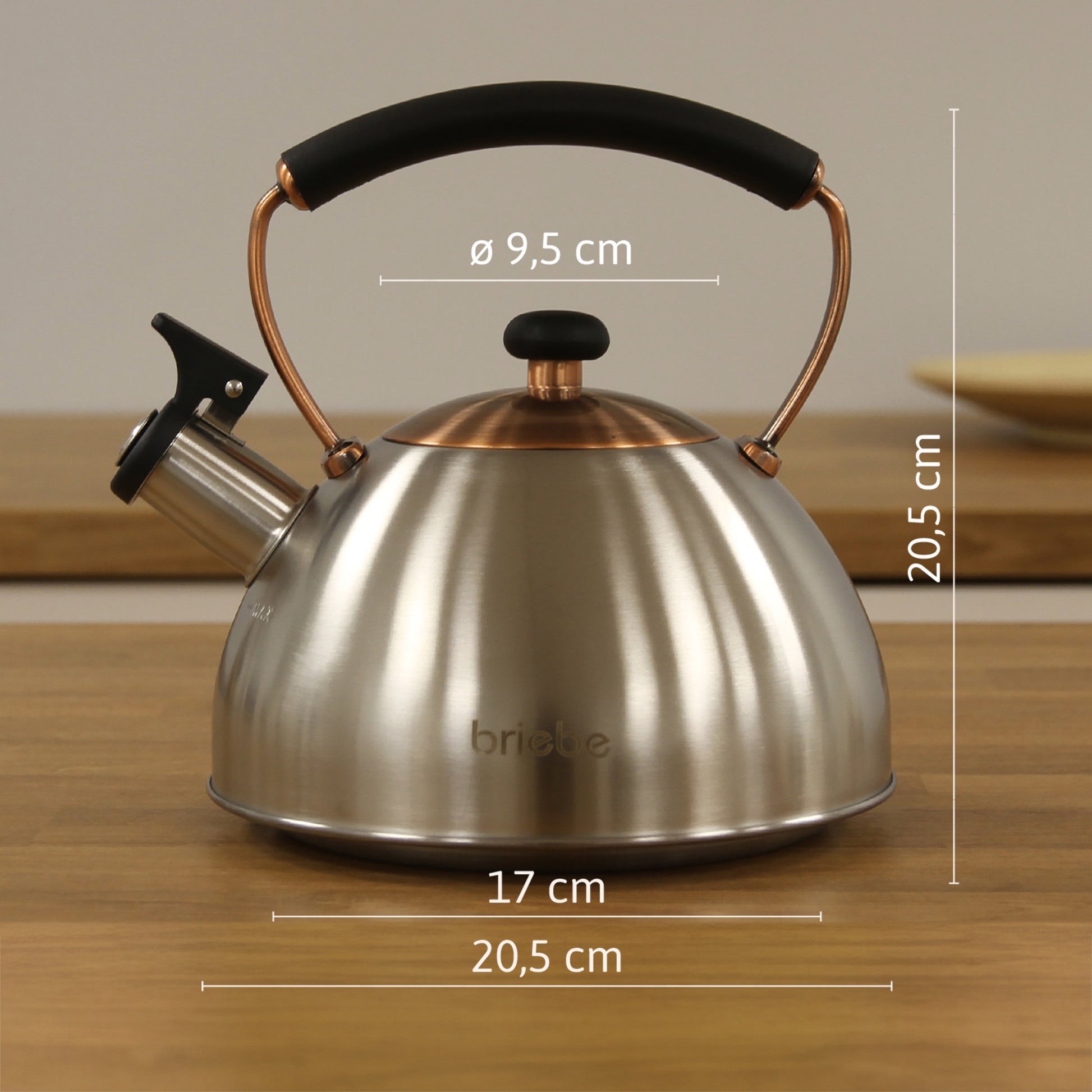 Briebe Tetera Con Silbato, Hervidor De Agua 2,3l, Inducción, Acero Inox, Vintage, Mango Cool Touch, I-bronze_5