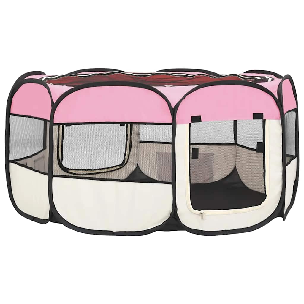 Parque De Perros Plegable Y Bolsa Transporte Rosa 145x145x61cm_4