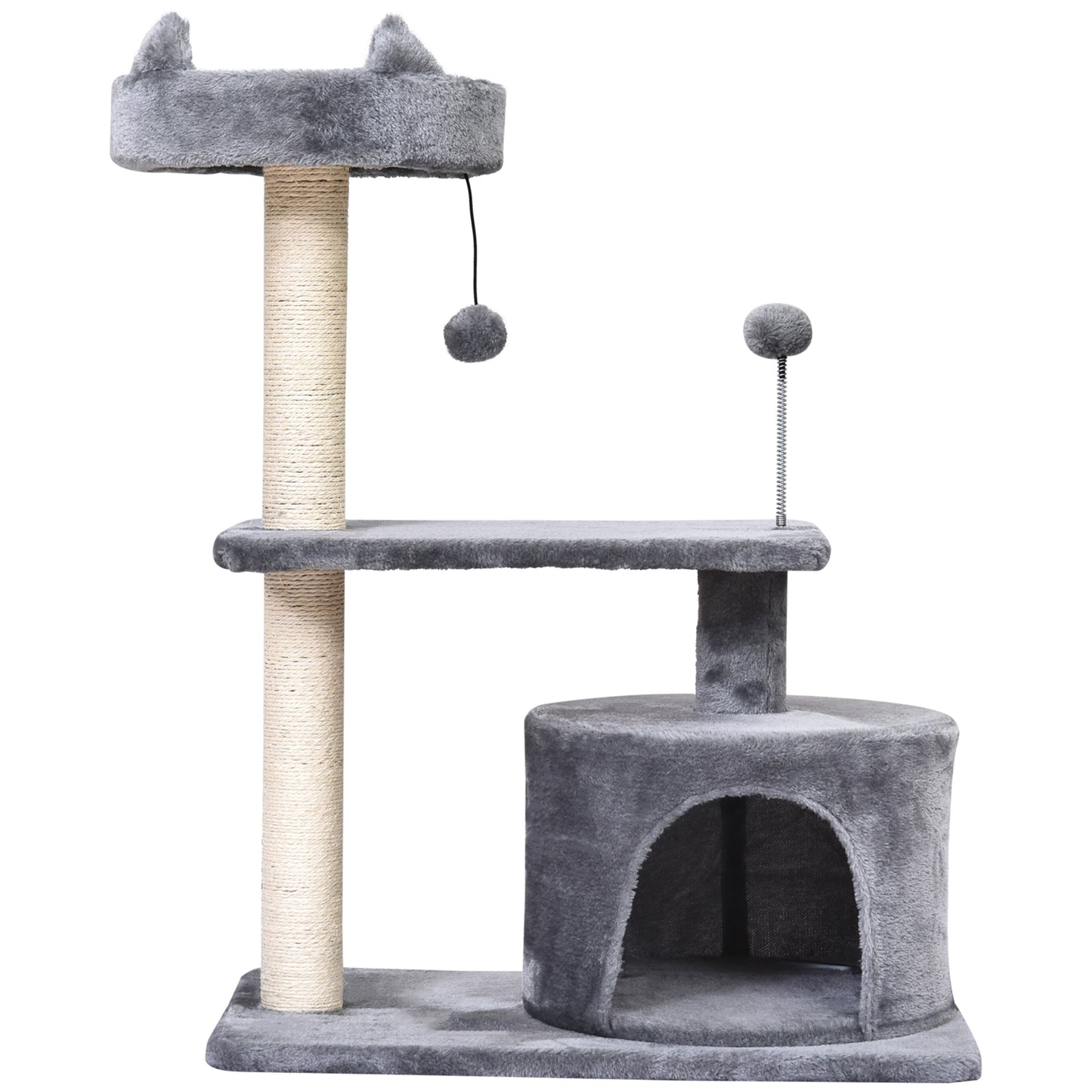Árbol Rascador Para Gatos Con Cama Plataforma Refugio Poste 60x40x81 Cm Gris_4