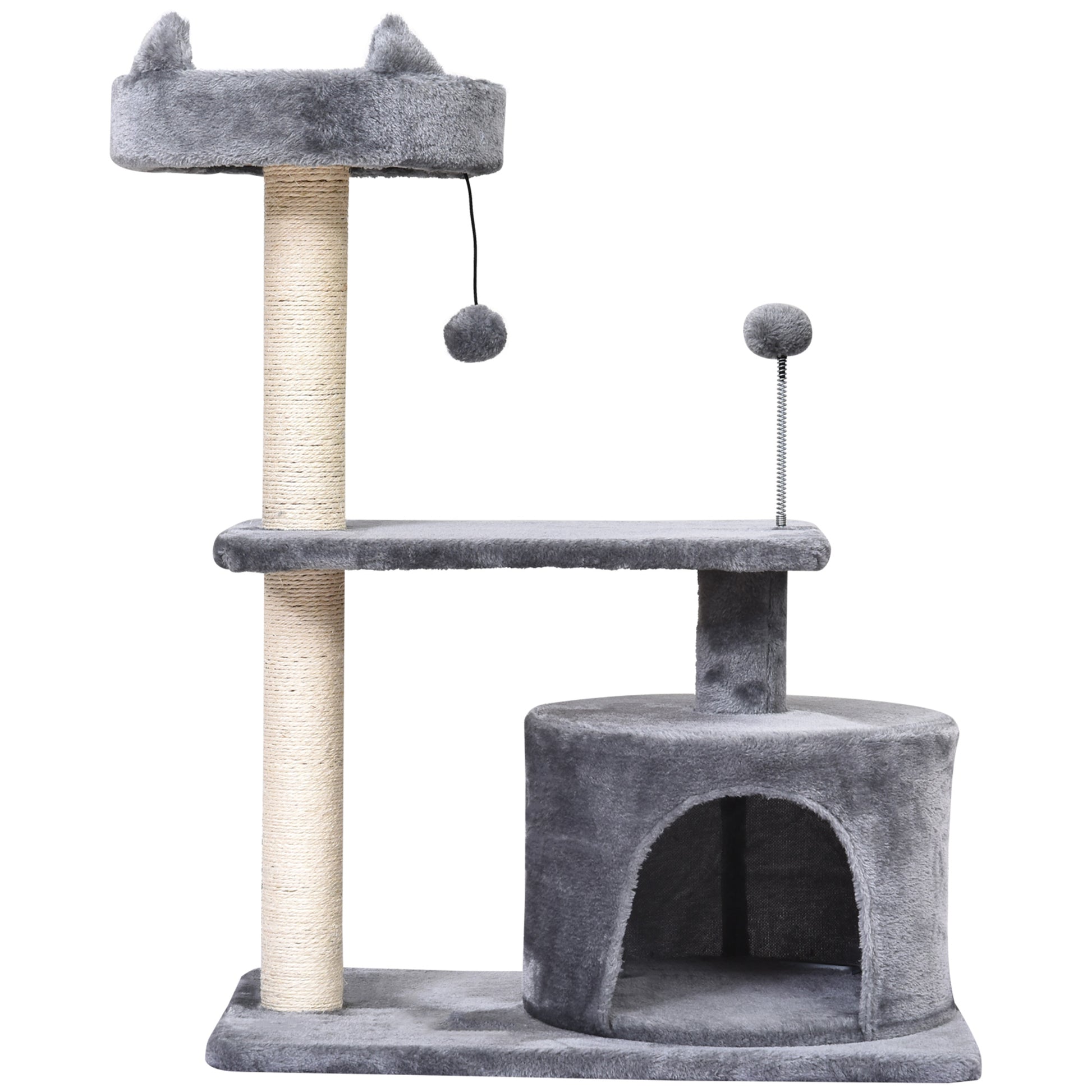 Árbol Rascador Para Gatos Con Cama Plataforma Refugio Poste 60x40x81 Cm Gris_4