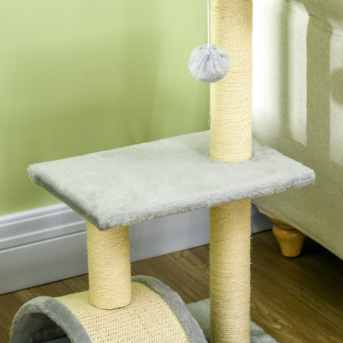 Pawhut Árbol Rascador Para Gatos Mediano De 3 Niveles 40x35x72 Cm Gris Claro_4