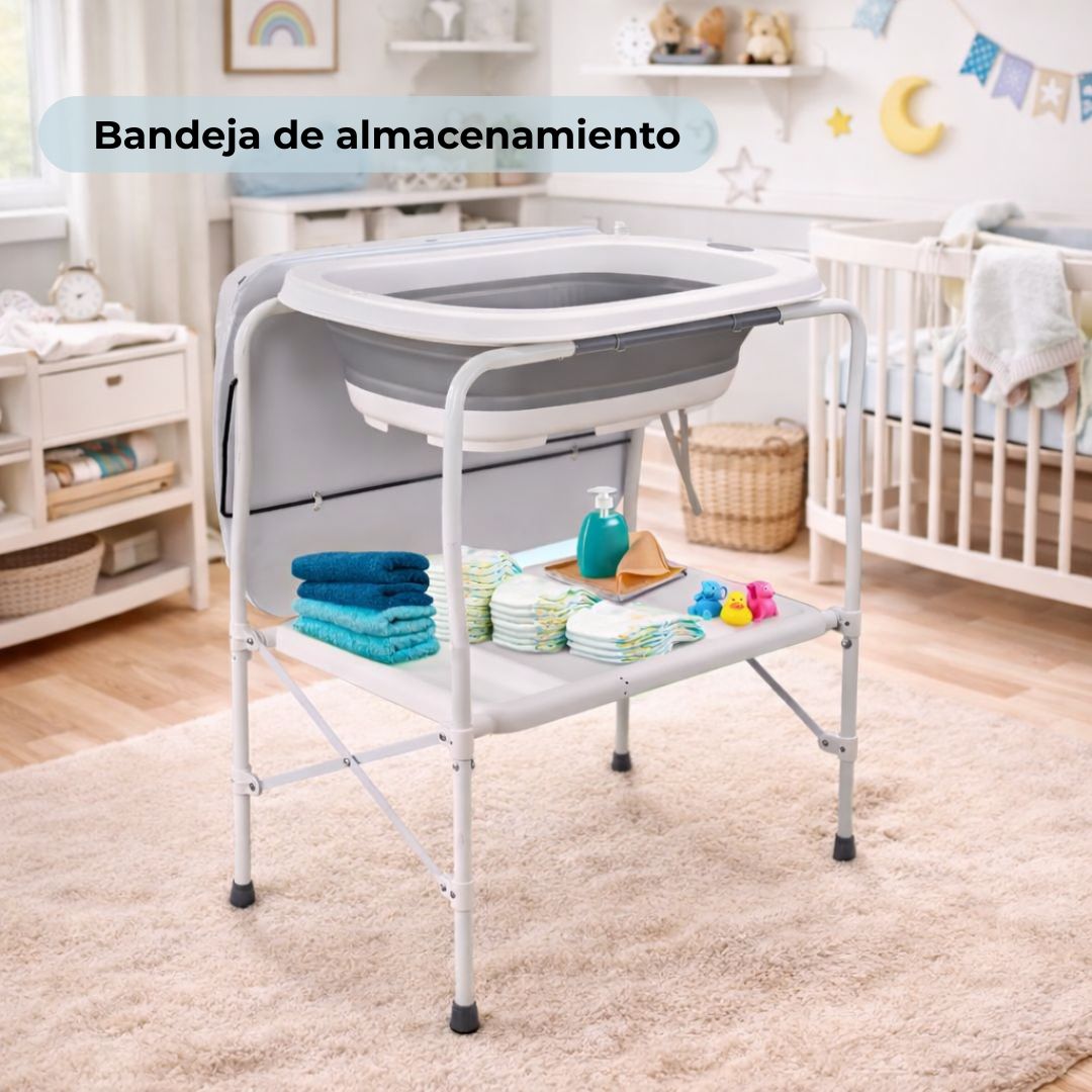 Bathby | Bañera Bebé 5 En 1 Plegable Con Soporte, Cambiador, Bandejas, Desagüe (gris Standard)_2