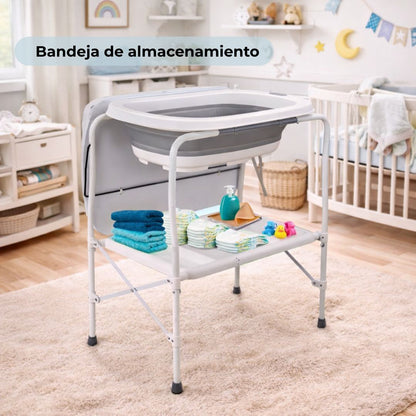 Bathby | Bañera Bebé 5 En 1 Plegable Con Soporte, Cambiador, Bandejas, Desagüe (gris Standard)_2