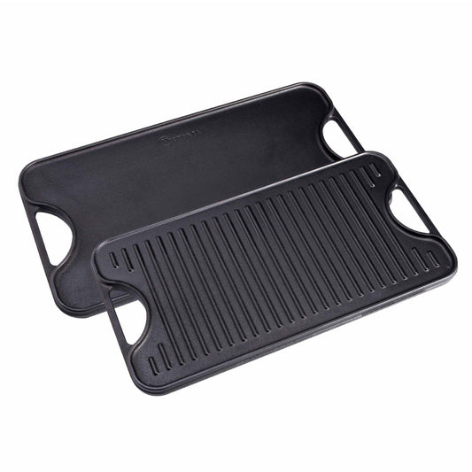 Victoria Plancha Cocina Hierro Fundido Esmaltado Parrilla Reversible 50x35cm, Fuego Barbacoa Sin Ptfe, 34184, Negro_0