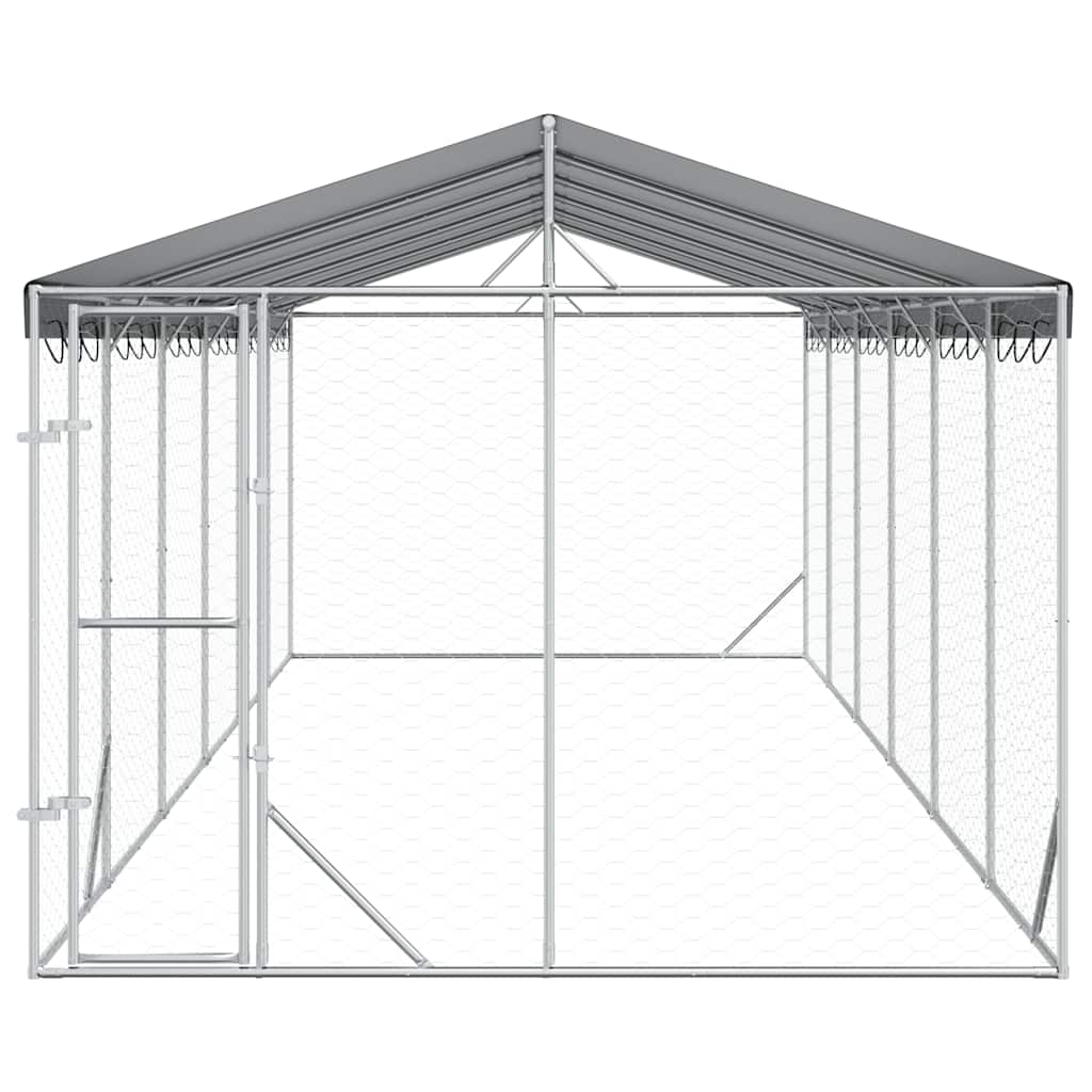 Perrera De Exterior Con Techo Acero Galvanizado Plata 3x9x2,5 M_3