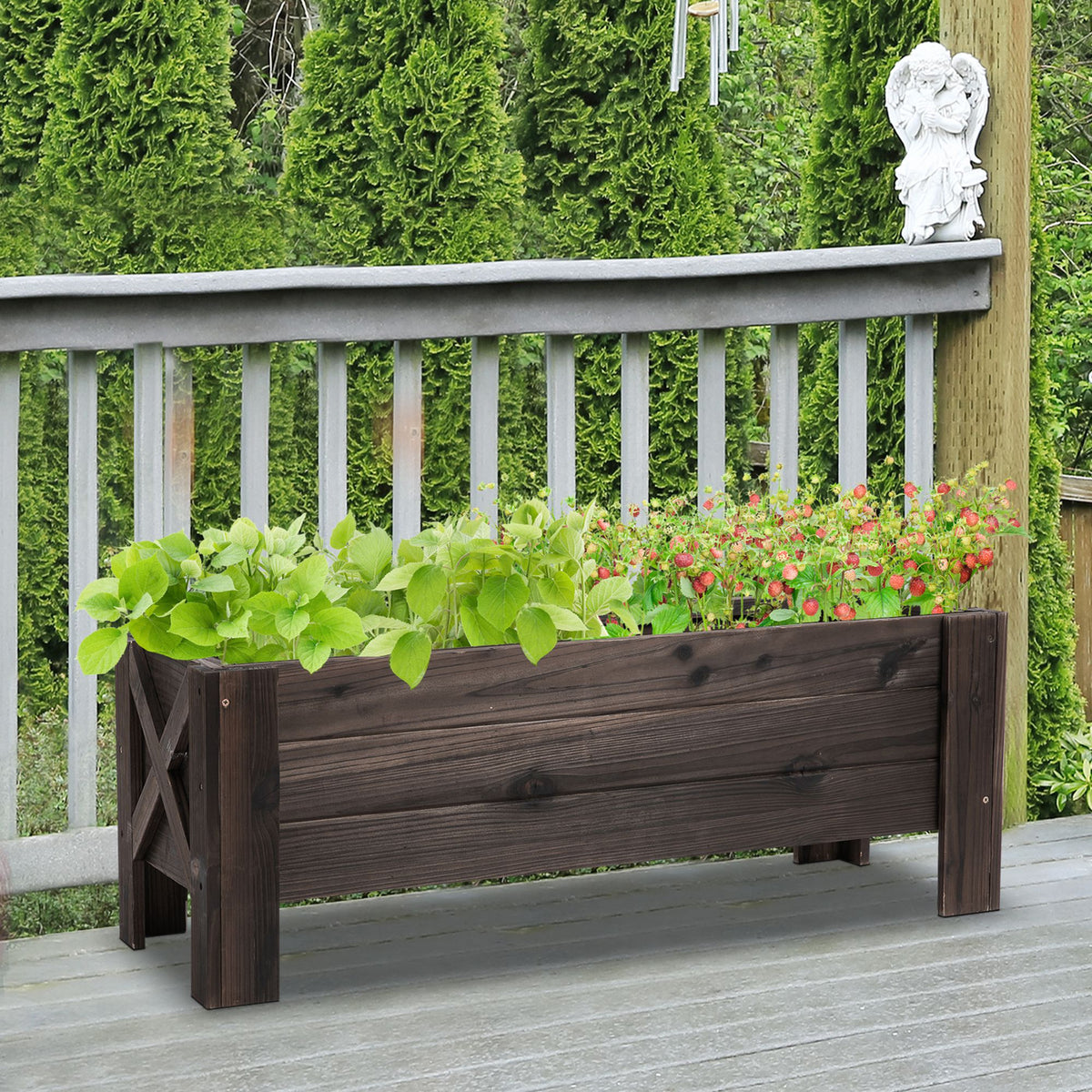 Outsunny Jardinera De Madera Arriate Rectangular Para Flores Y Plantas_1
