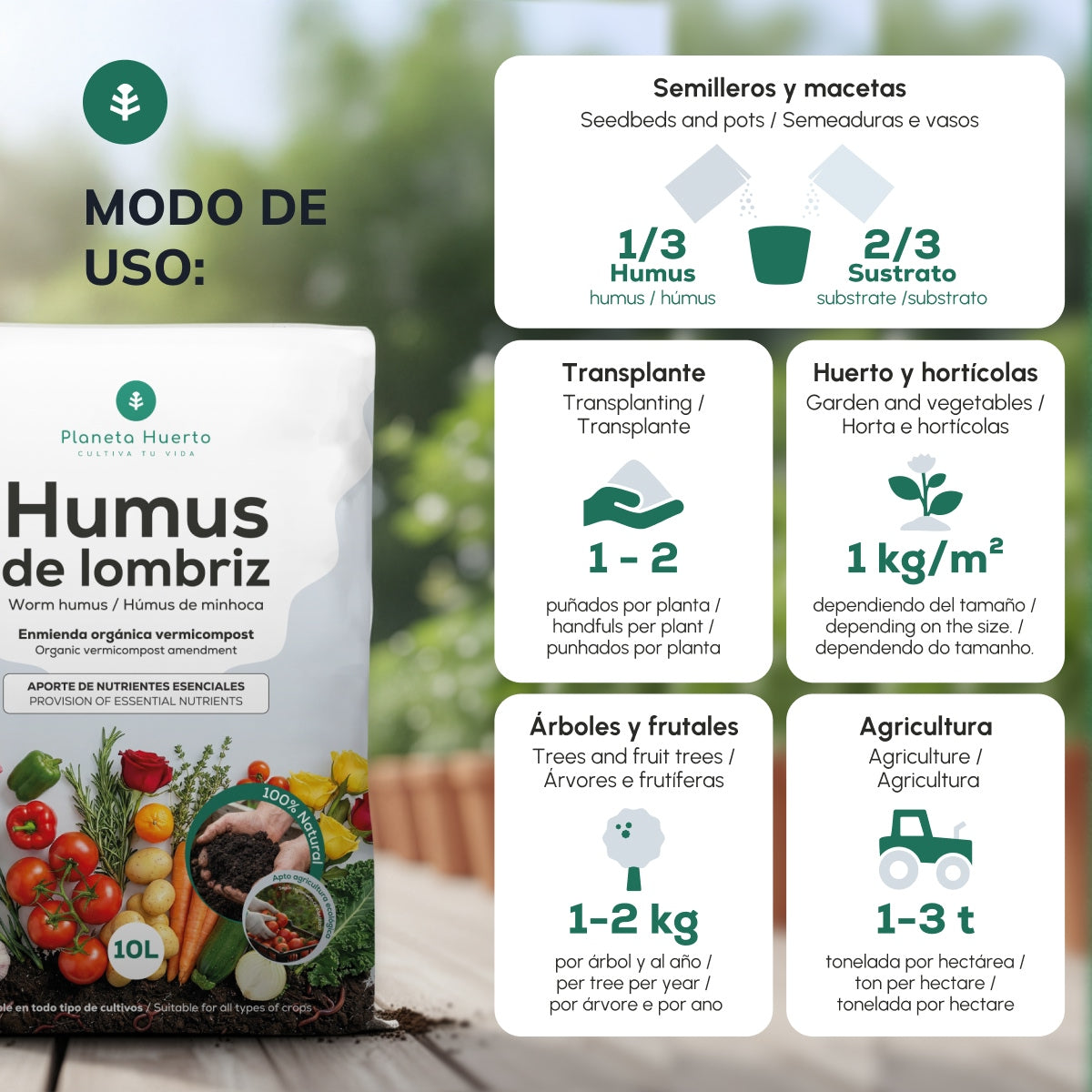 Humus de Lombriz 100% Natural Planeta Huerto 10 L