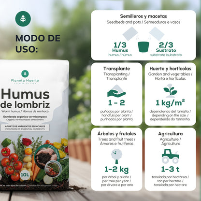 Humus de Lombriz 100% Natural Planeta Huerto 10 L