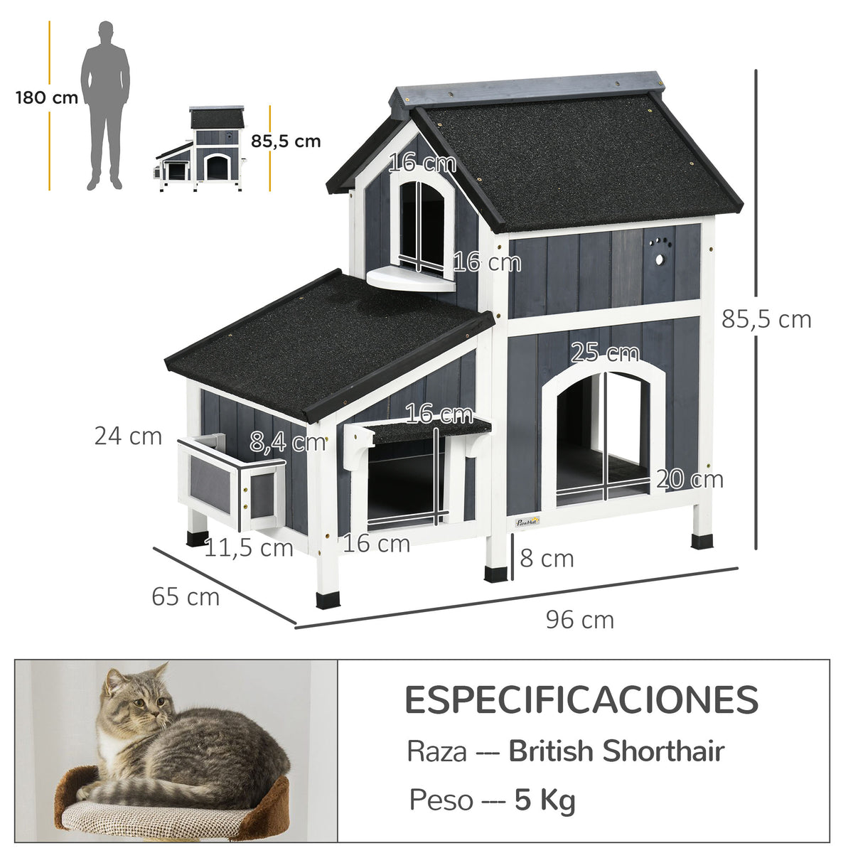 Pawhut Caseta Para Gatos De Madera De 2 Niveles Con Macetero 96x65x85,5 Cm Gris_2