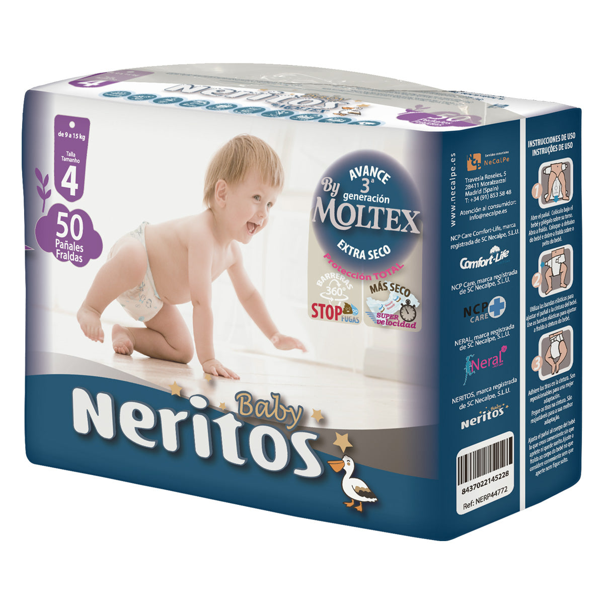 Pañales Neritos Baby by Moltex T4 (9-15 Kg) 50 uds
