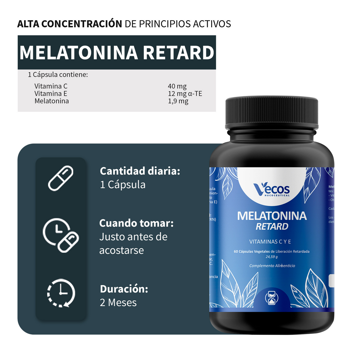 Melatonina Reforzada 1,9 Mg Vecos 60 Cápsulas | Descanso Profundo | Con Vitaminas C Y E_2