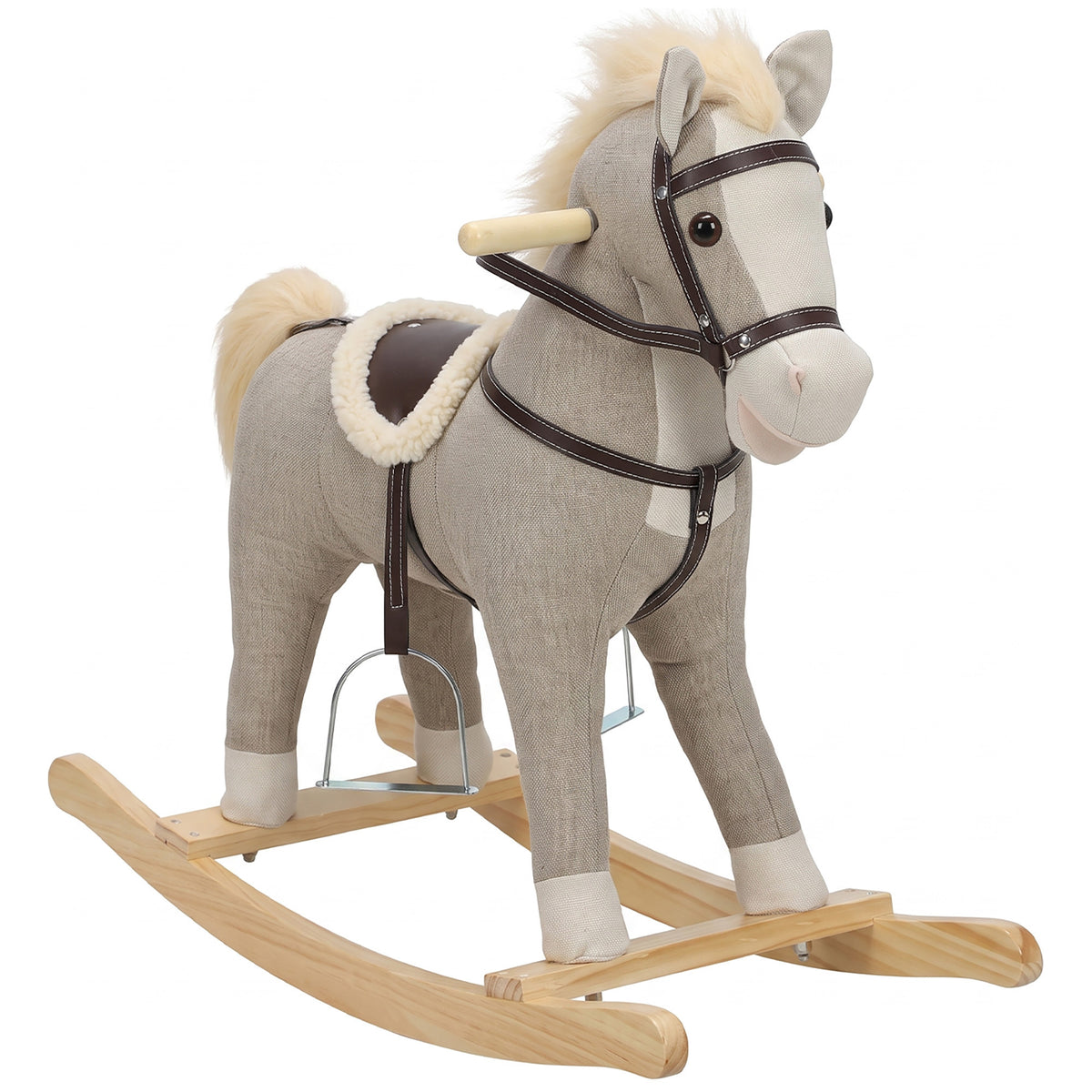 Cavalo De Baloiço Aiyaplay Linho, Madeira Maciça Cinzento 71x30x68 Cm_0