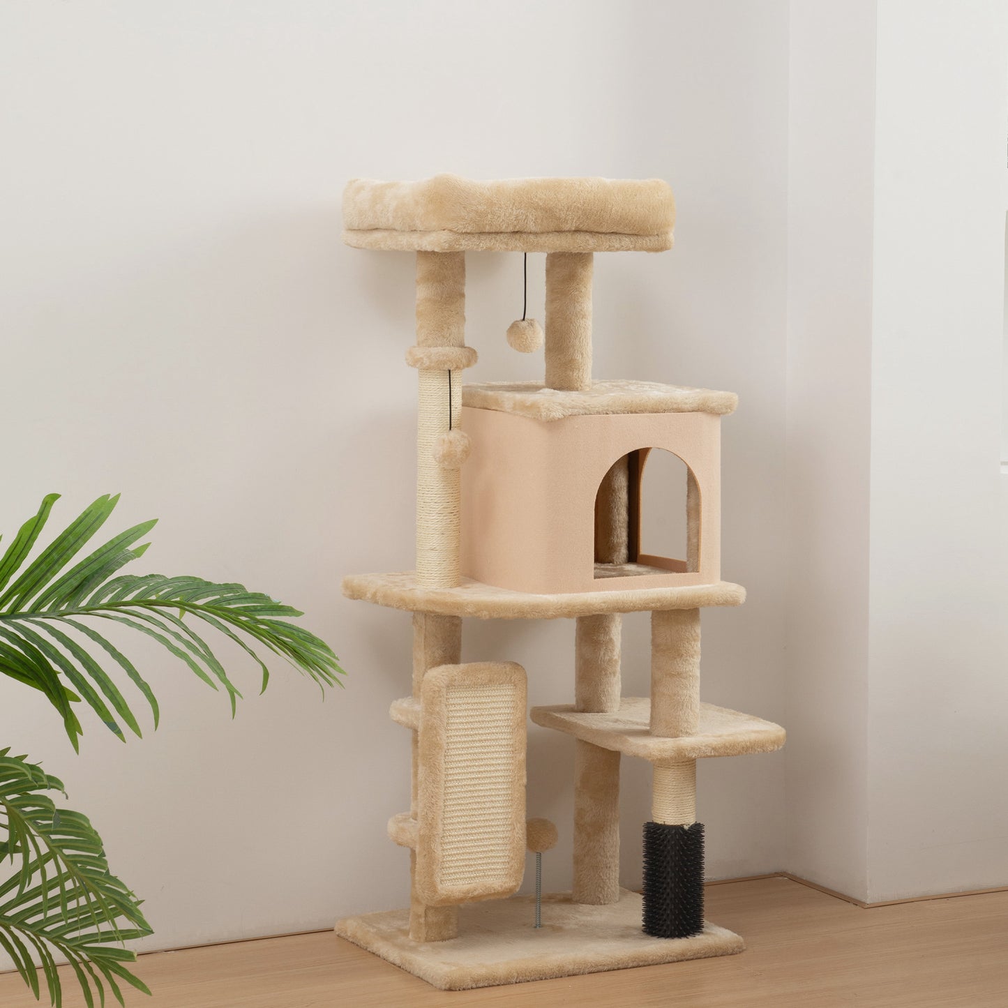Pawhut Árbol Rascador Para Gatos Altura 104 Cm Con Almohadilla Para Rascar Beige_1