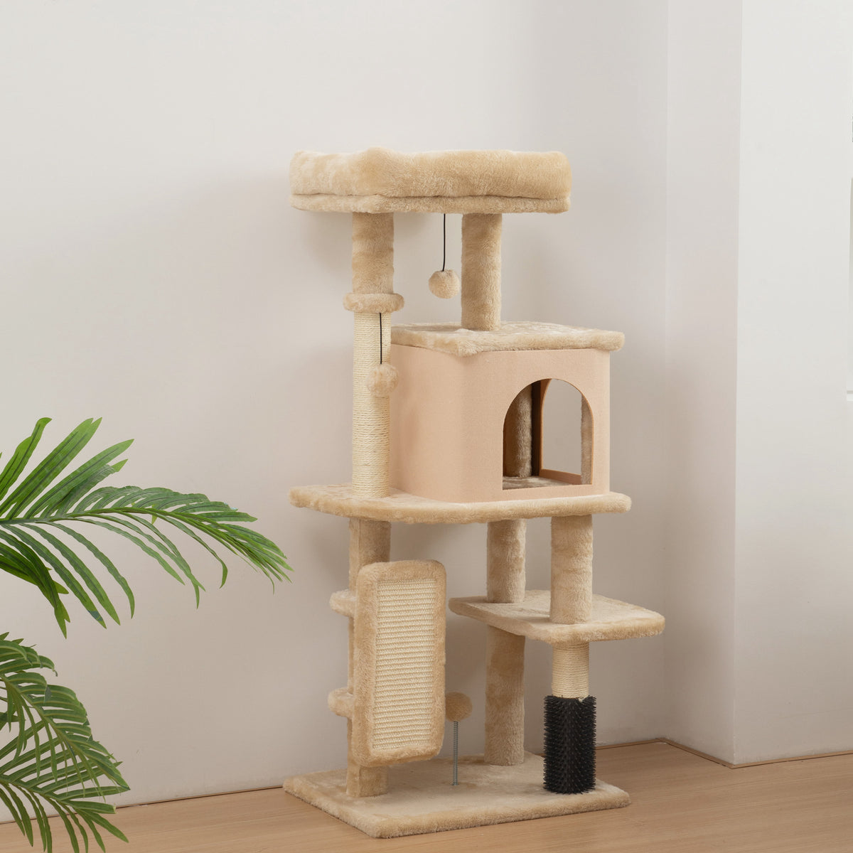 Pawhut Árbol Rascador Para Gatos Altura 104 Cm Con Almohadilla Para Rascar Beige_1