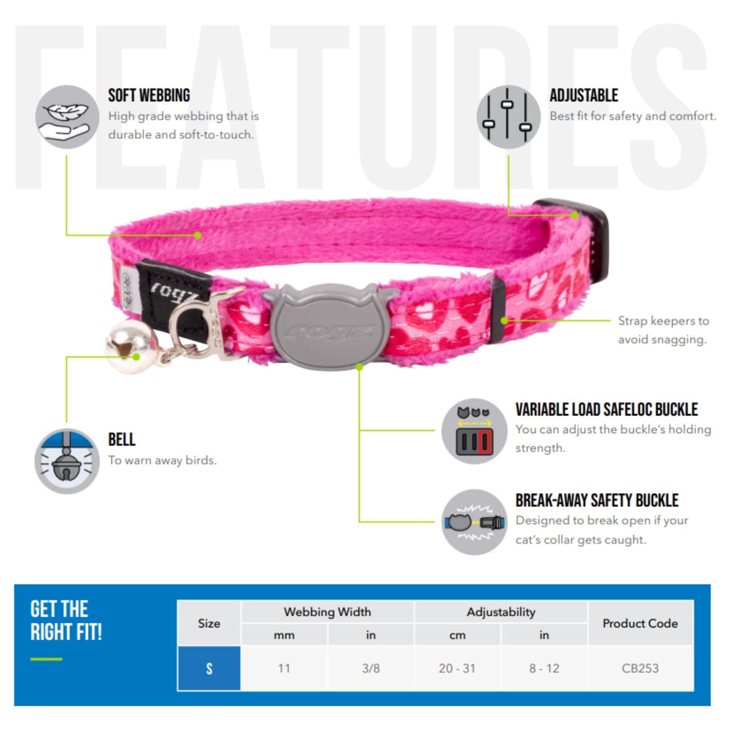 Collar Para Gato Fashioncat Estampado Zebra Rogz Ajustable 20-31cm_1